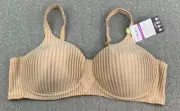 Playtex Secrets Wirefree All Over Smoothing Bra 42B Beige Stripe US4707 Soft Cup