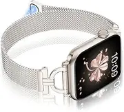 Vamyzji Compatible with Apple Watch Band 42mm(Series 10) 40mm 38mm, Silm Magnetic Milanese Mesh Metal Strap for Apple Watch Series 10 9 8 7 6 5 4 3 2 1 SE, Fashion iWatch Band for Women Girl,Starlight