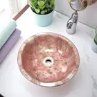 24" Round Rose Quartz Stone Bathroom Sink Crystal Healing Gemstone Sink For Home