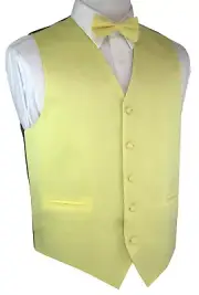Men's Canary Satin Tuxedo Vest & Bow-Tie Set. Formal, Dress, Wedding, Prom