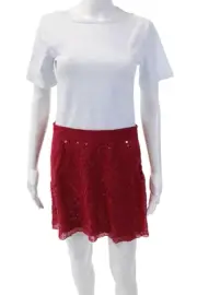 DKNY Womens Silk Sequins Side Zip Lined Mini Skirt Bright Red Size 4