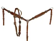 Showman Tooled Headstall & Breast Collar Set w/ Buckstitch Trim
