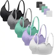 [Angelhood] Nursing Bra 5 Pack Womens Maternity Breastfeeding Bra Seamless Wireless Sleep Bra with Bra Extenders