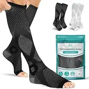 BraceAbility Neuropathy Socks (Pair) - Peripheral Neuritis Compression Diabetic Toeless Foot Sleeves for Nerve Damage Pain in Feet, Ankle Gout, Plantar Fasciitis Relief Brace for Men and Women