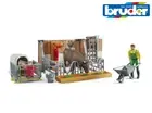 Bruder Toys 62611 Barn with Cow and Calf inc Farmer & Tools - Farm Playset 1:16