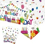 C L cooper life Colorful Happy Birthday Tablecloth Party Decorations Rectangle Colorful Polka Dots Table Cloths Waterproof Plastic Table Cover for Girls Boys Kids Birthday Supplies