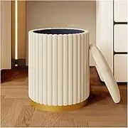 Ottoman Round with Storage Stool Makeup Chair Velvet Modern Non-Slip Metal Base Skin-Friendly Fabric with Removable Lid for Living Room Bedroom Manicure Footrest (White,Golden Carbon Steel Base)