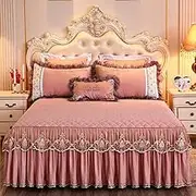 3 Piece Set Ruffle Skirt Bedspread King Size, Ruffle Skirt Bedspread Set, Twin Bedspread with Bed Skirt, Ruffle Bedskirt Full Size, Wrap Around Bed Skirt Full, with 2 Pillow Shams(F,180x220cm/70 x 87