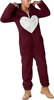 [Generic] Pantsuit for Men Long Sleeve Pajamas Casual Solid Color Zipper Loose Hooded Jumpsuit Pajamas Casual Winter Warm Rompe Cute Sleepwear Floral Jumpsuit and Rompers for Men