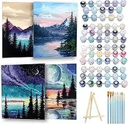 Ninonly 4 Pack Paint by Number for Adults Framed Canvas, DIY Arts and Crafts for Adults Beginner with Wooden Easel, Paint Brushes, Acrylic Paint Set for Home Wall Decor, 9 * 12 Inch
