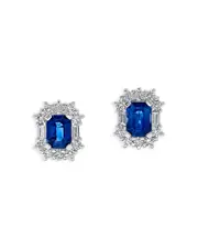 Bloomingdale's Fine Collection Blue Sapphire & Diamond Halo Stud Earrings in 14K White Gold
