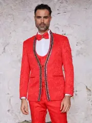 NWT 42R RED MENS SUIT, SLIM FIT, 2 SIDE VENT, FLAT FRONT PANTS,