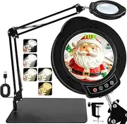 Large 10X Magnifying Glass Desk Lamp with Light and Stand, 2-in-1 Lighted Magnifier with Clamp 4.3'' Real Glass Lens 84 LED Beads 5 Color Mode 10 Stepless Dimmable for Hobbies Crafts Close Work