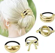 4pcs Metal Hair Ties, Gold Hair Cuffs Metal Elastic Hair Ties Ponytail Headband Retro Temperament Headband Metal Hair Tie Ponytail Hair Cuffs Fashionable Women Hair Accessories