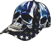[YANYU] Blue Stripe Stars Skull Print Adjustable Snapback Hat Baseball Cap Comfortable and Stylish for Men and Women, Black, One Size