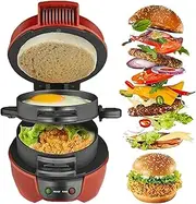 Electric Breakfast Sandwich Maker, Muffin Maker & Grilled Sandwich Toastie Maker, with Egg Cooking Ring, Removable and Easy to Clean, Indicator Light, Non-Stick Pan, for Burgers and Sandwiches red