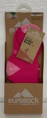 TODDLER KIDS EUROSOCK “SNOW BASE OTC” SKI SOCKS (PINK/WHITE) 2XS SIZES 11.5-13.5