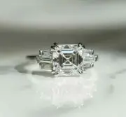 8MM Asscher Cut Moissanite Double Prong Setting 10K White Gold Anniversary Ring
