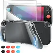 Case Protector for Nintendo Switch 2(2025), TPU Grip Protective Cover Skin for Nintendo Switch 2 Joycon &Console with Tempered Films &Thumb Caps, Accessories Kit Compatible with New Switch,Clear Black
