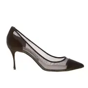 SERGIO ROSSI women shoes Black mesh fabric suede pointy toe Godiva pump heel 7,5