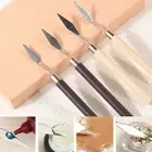 Stainless Steel Nail Polish Glue Smudge Dyeing Pwder Sticks With Wooden Handle