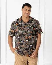 [The Mad Hueys] The Mad Hueys Men's The Island Captain Short Sleeve Shirt in Black Size Large L Black