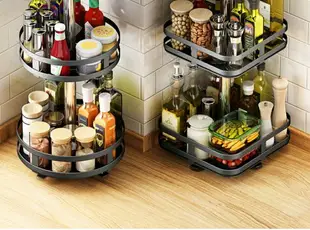 旋轉置物架廚房轉角圓形360度可旋轉多功能調料品收納專用置物架