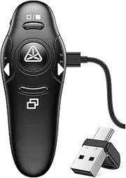 Rechargeable USB-A USB C Presentation Clicker Wireless Presenter Remote Clicker for PowerPoint Presentations with Red Pointer, 2-in-1 PowerPoint Clicker Slide Advancer for Computer/Mac/Laptop/Office