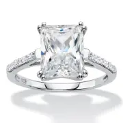 3.93 TCW Emerald-Cut CZ Platinum-plated Sterling Silver Bridal Engagement Ring