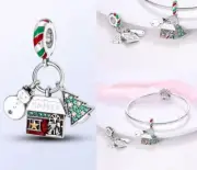 Silver Charm Christmas Beads Fits Bracelet Bangle Jewelry Accessories F