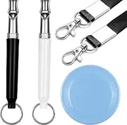 3 Pcs Dog Whistle Frisbee, Adjustable Ultrasonic Silent Dog Whistles to Stop Barking Neighbors Dog Flying Disc Puppy Flyer Toy React Faster Training Interactive Toys for Small Medium Dog (Blue)