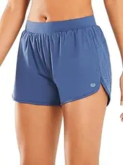 [ALLZERO] Feel Fit™ Running Shorts for Women Quick Dry Athletic Shorts with Liner Zipper Pockets Gym Workout, Federalbule, Large