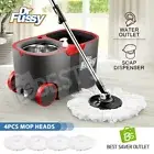 Spin Mop Bucket Set Rolling Wheel Rotating Floor Cleaner 4 Mop Head Red Black