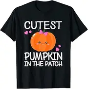 [X.Style] Cutest Pumpkin in The Patch Kids Girls Halloween Pumpkin ds244 T-Shirt (S) Black