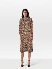 Floral Print Midi Long Sleeve Dress