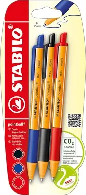 Ballpoint Pen - Pointball - Pack of 3 - Blue, Black, Red