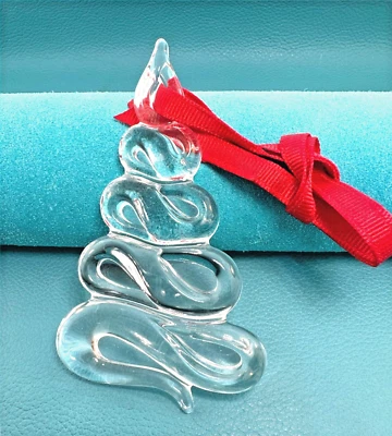 ORREFORS Sweden Holly Days Christmas Tree Crystal Ornament Rare Find