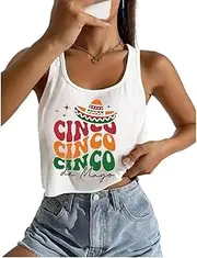 [HRIUYI] Cinco De Mayo Shirt for Women Sexy Mexican Crop Tank Sleeveless 5th May Tee Tops, White5, Medium