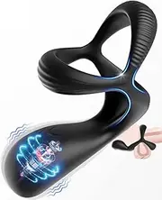 Ring, 3-in-1 Silicone Cock Ring Vibrator and Perineum Clitoris Stimulator with 10 Modes Vibration, Stretchy Rings Erection Massager, Sex Toy for Men and Couples Extreme