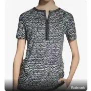 Tory Burch Linen Top Size XS Blue Tribal Longline Tunic Beaded NWT