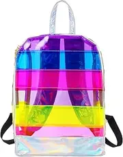 [Healeved] Colorful PVC Back with Transparent Stripes Large Capacity Shiny School Bag Straps Fashion Student Bookbag for Lightweight and Roomy for Everyday Essentials