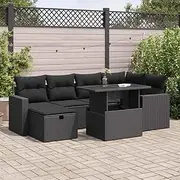Patio Furniture Sets 7 Piece Garden Sofa Set with Cushions Black Poly Rattan
