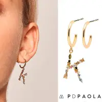 在飛比找Yahoo!奇摩拍賣優惠-PD PAOLA 西班牙時尚潮牌 金色K字母耳環 彩鑽耳環 