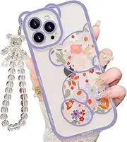for iPhone 7 Plus Case with Cute Flowers Bear Pattern, Camera Protector, Clear Phone Case and Lovely Strap Bracelet Chain, Compatible for iPhone 7 Plus for Girls Women (Blue)