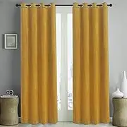 Rose Home Fashion Velvet Blackout Curtain Set with Eyelet, 2 Panels Thermal Insulated Velvet Curtains for Living Room Bedroom, 66 X 90(W X L), Gold