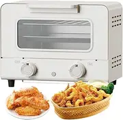 Mini Oven Toaster, 750W Air Fryer with 10L Capacity, Double Knob Control, 0-230℃, 60Min Timer, S-Shaped Heating Tube, Tempered Glass, Double Layer Electric Oven for Baking, Cooking