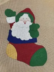 SANTA IN STOCKING hand painted needlepoint canvas with stitch guide