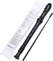 8Hole Descant Soprano Recorder, German Style Treble Flute, Plastic Clarinet With Fingering Chart, Instructions, Cleaning Rod and Bag - Black