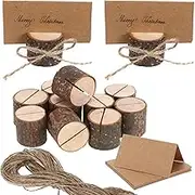 BELLIFFY 20 Sets Rustic Wood Tree Stump Place Card Holders for Weddings Parties and Events Memo Stands with Cards and Twine for Charming Table Decor
