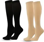 [VIUWIZE] 2 Pairs Compression Stockings, Calf Compression Socks for Men and Women for Ankle Sprains, Varicose Veins, Edema, Gradual Support Compression Stockings for Travel and Flying
